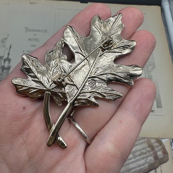 Vintage Anne Klein Enamel Fall Leaf Leaves Brooch Pin Fall Foliage Jewelry - Picture 2 of 4